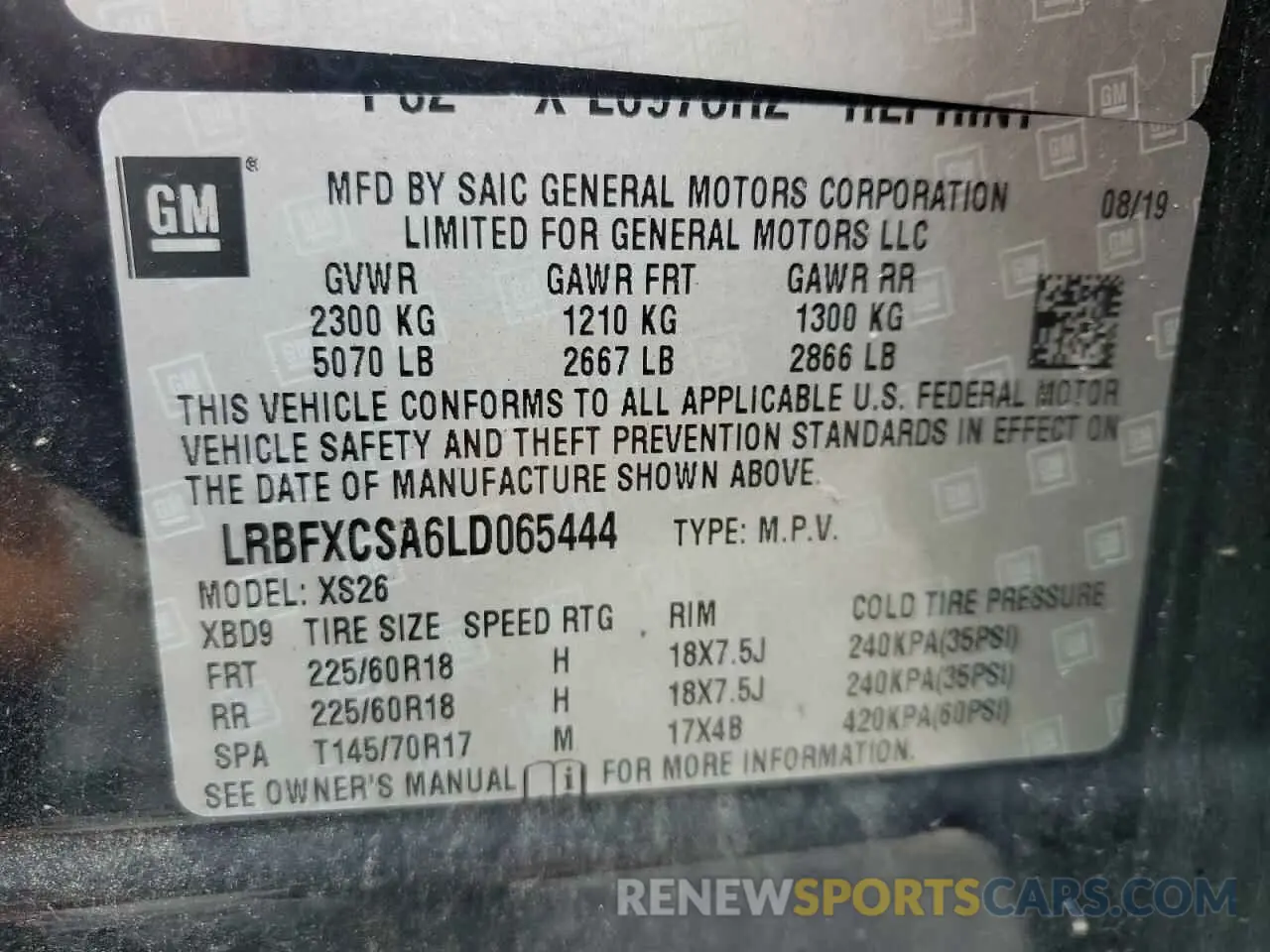 14 fotografías del automóvil dañado LRBFXCSA6LD065444 BUICK ENVISION 2020