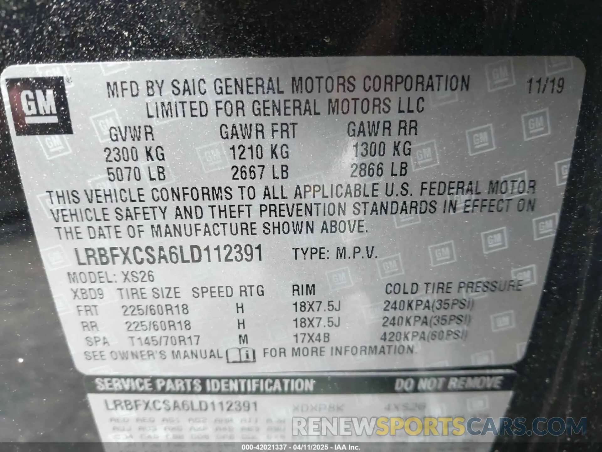 9 fotografías del automóvil dañado LRBFXCSA6LD112391 BUICK ENVISION 2020