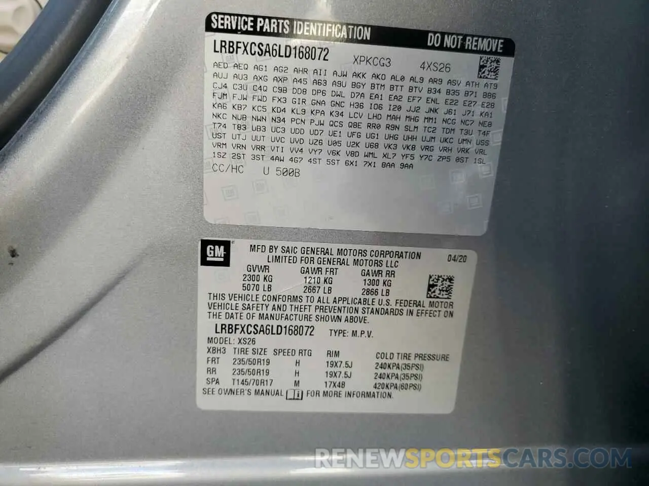 14 fotografías del automóvil dañado LRBFXCSA6LD168072 BUICK ENVISION 2020