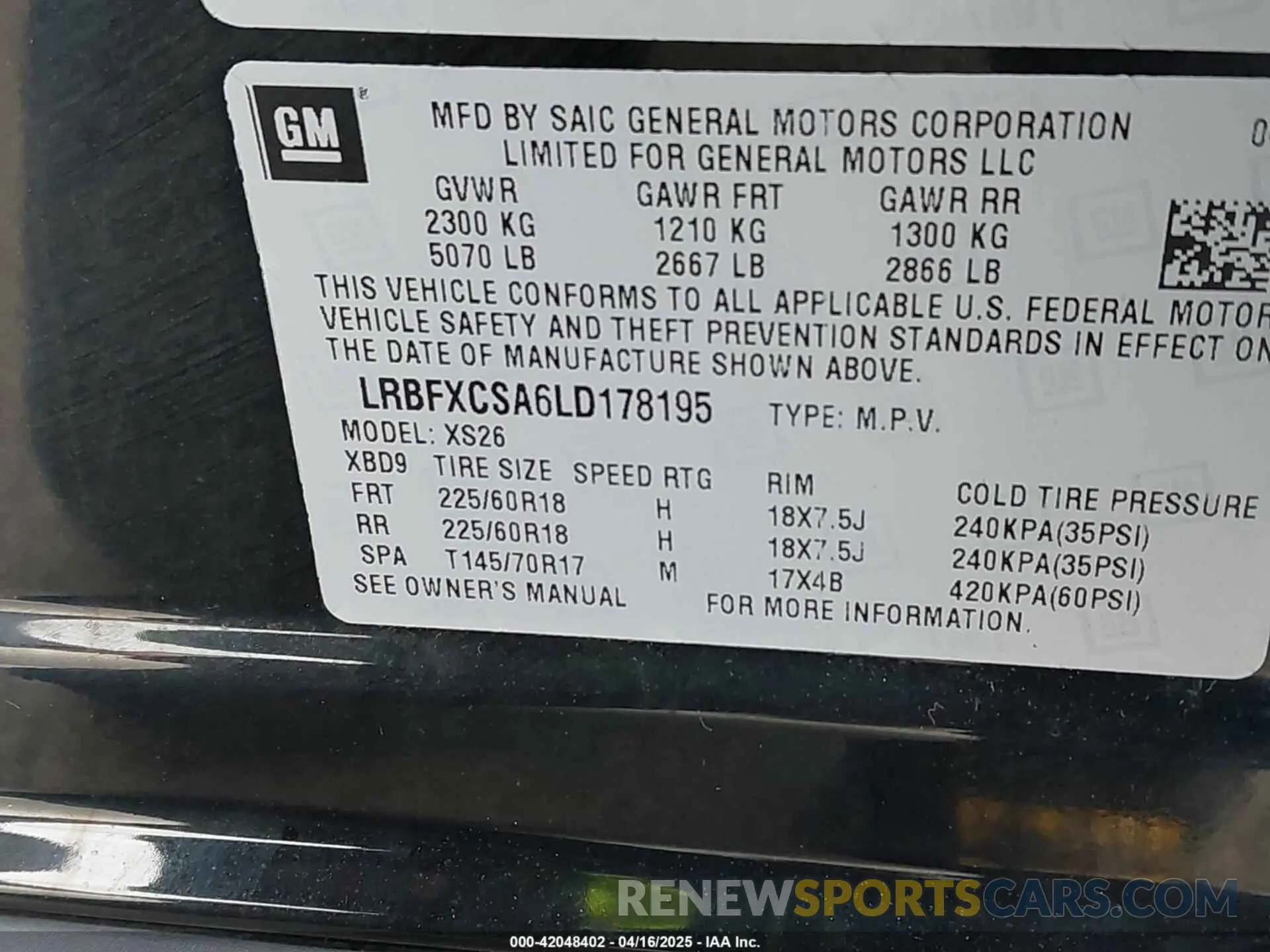 9 fotografías del automóvil dañado LRBFXCSA6LD178195 BUICK ENVISION 2020