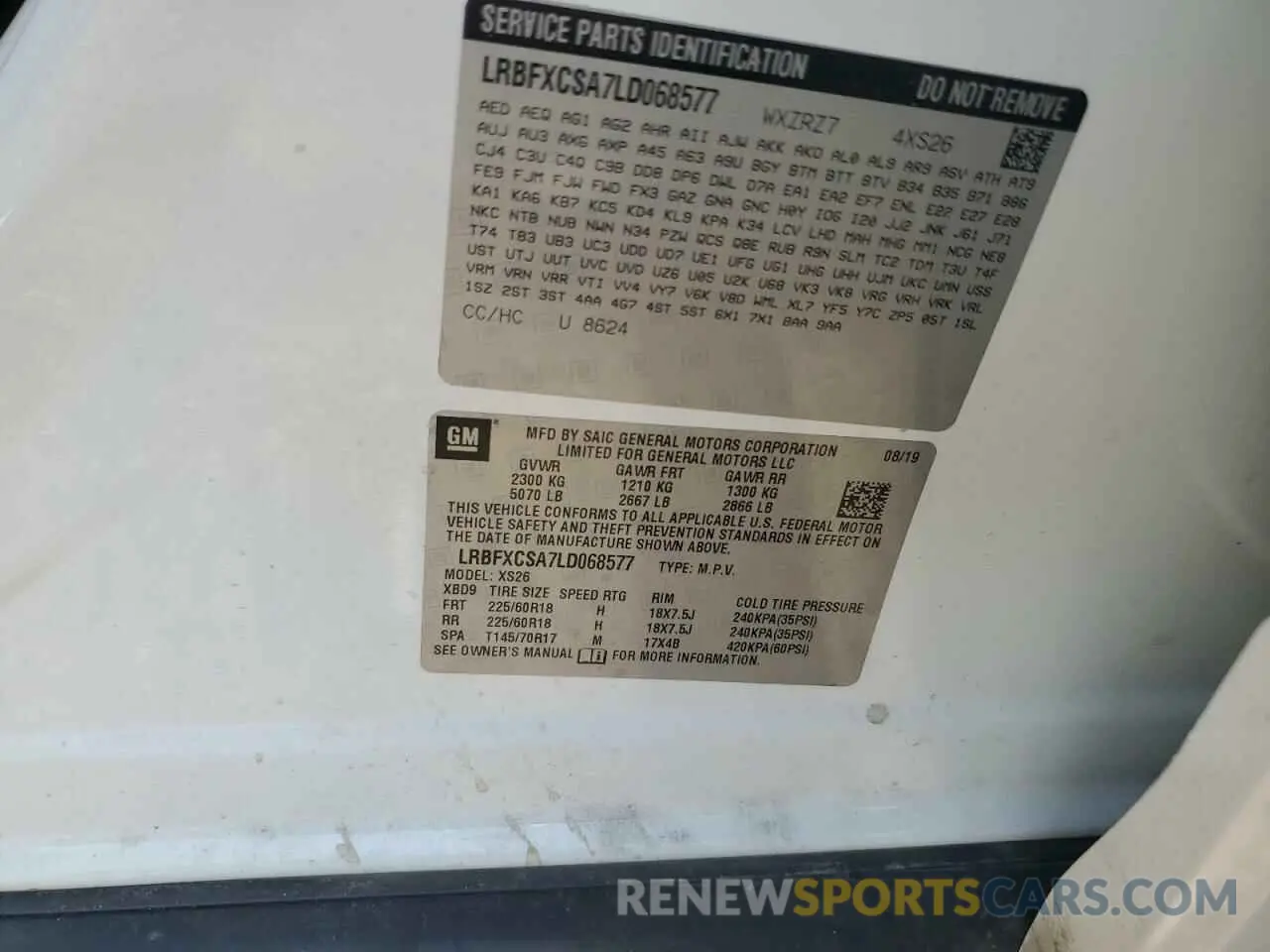 13 fotografías del automóvil dañado LRBFXCSA7LD068577 BUICK ENVISION 2020