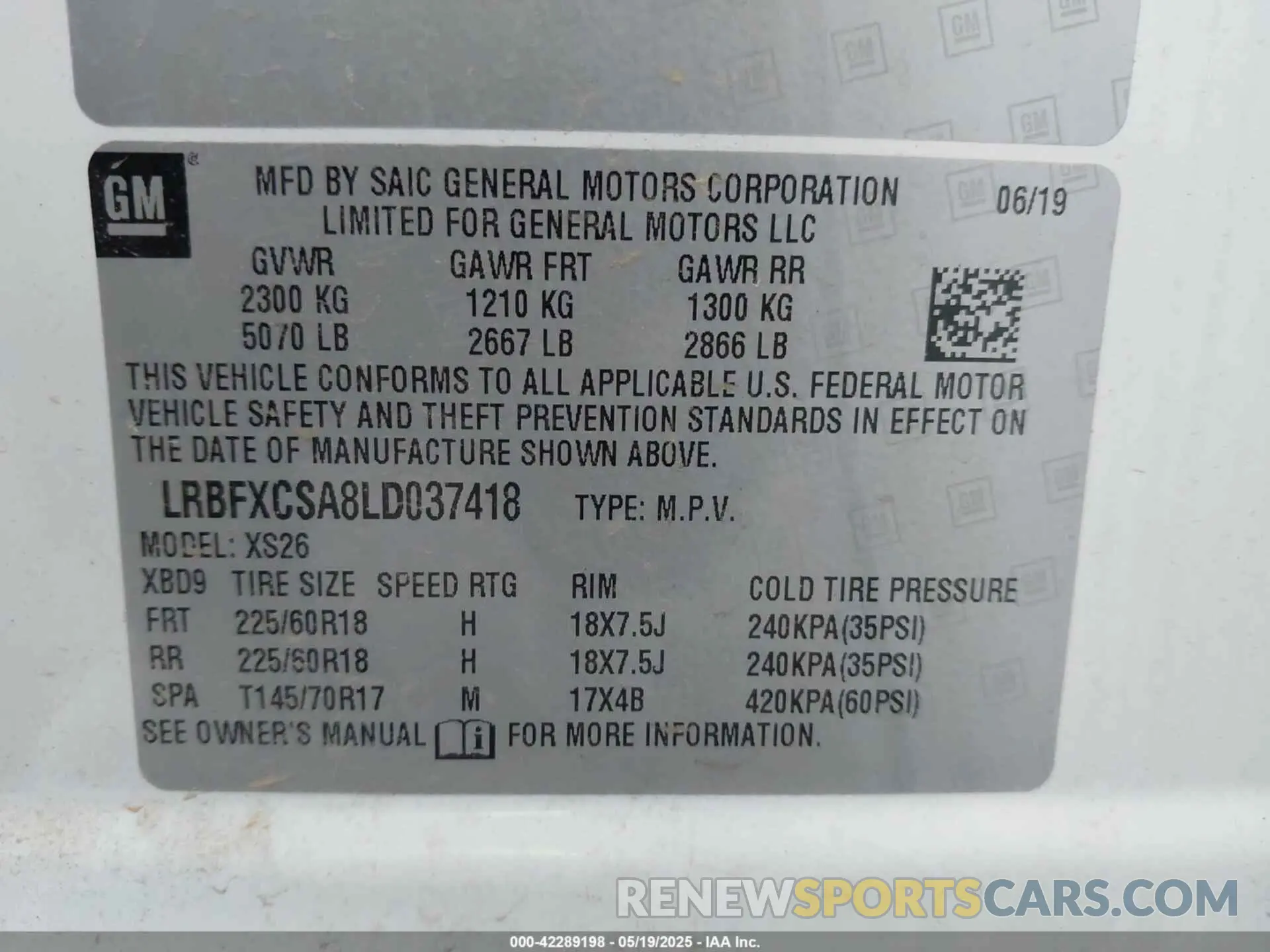 9 fotografías del automóvil dañado LRBFXCSA8LD037418 BUICK ENVISION 2020