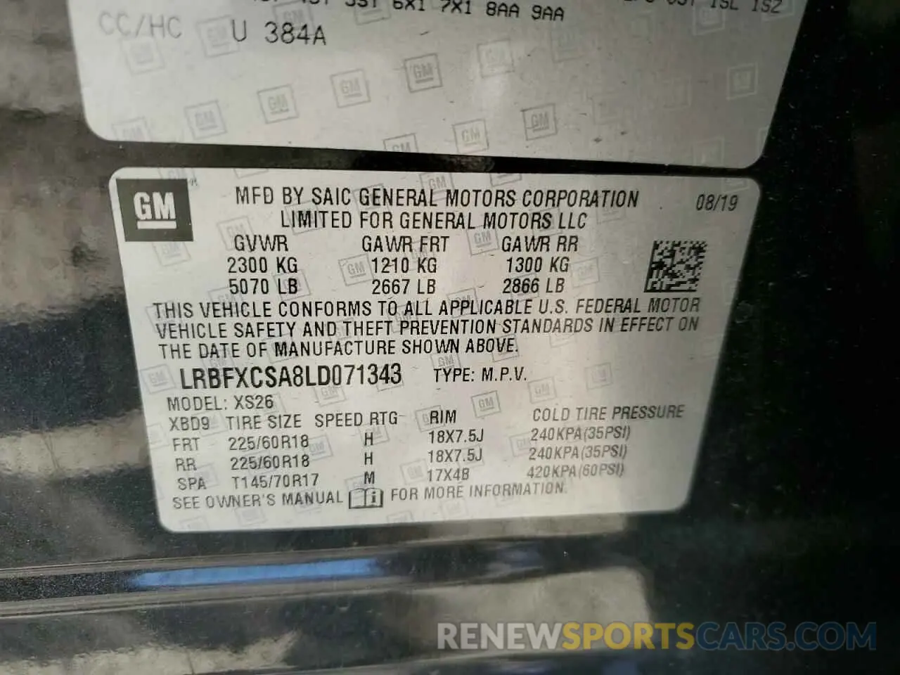 13 fotografías del automóvil dañado LRBFXCSA8LD071343 BUICK ENVISION 2020
