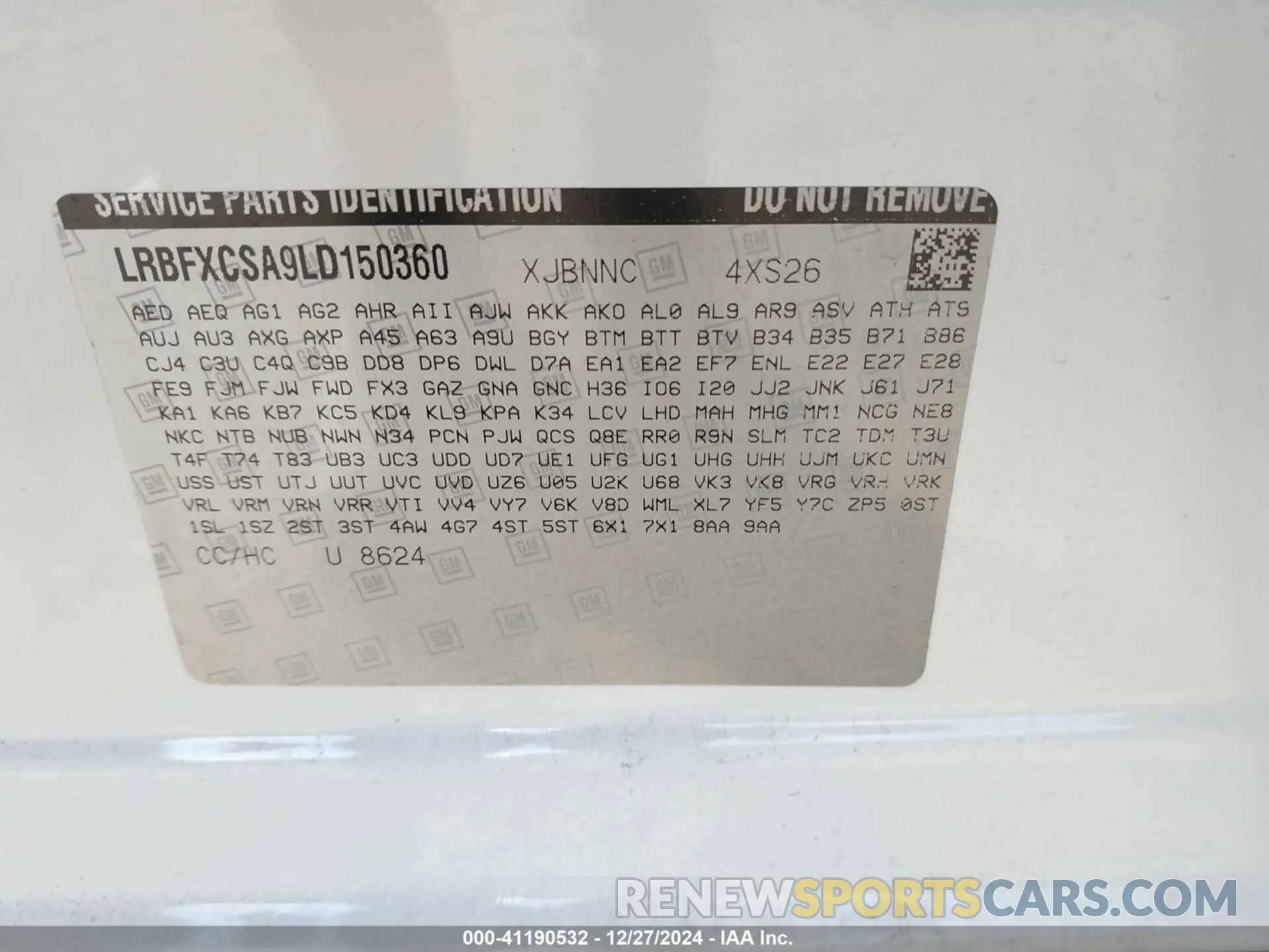 9 fotografías del automóvil dañado LRBFXCSA9LD150360 BUICK ENVISION 2020