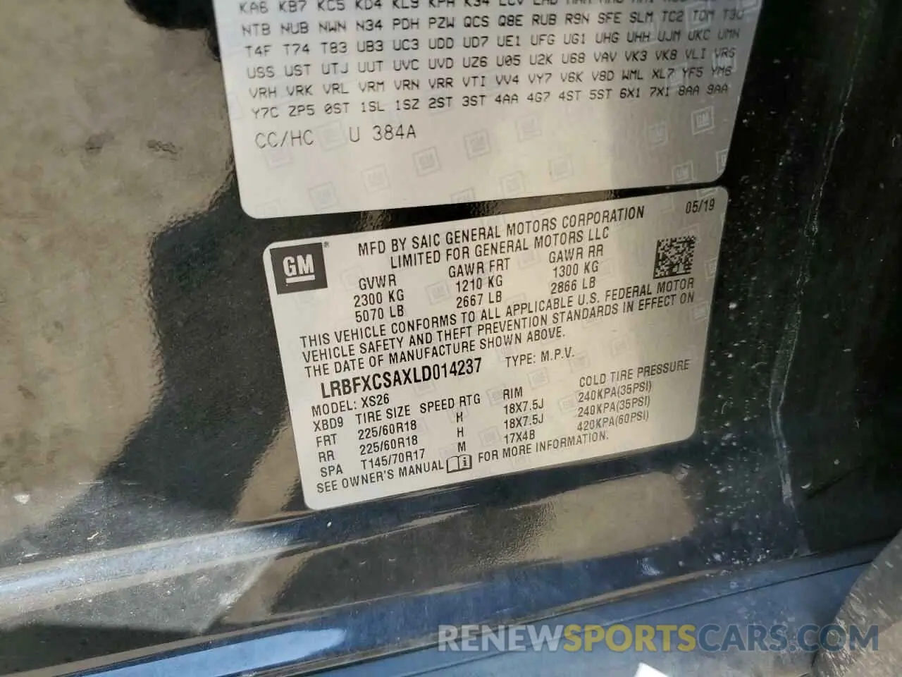 13 fotografías del automóvil dañado LRBFXCSAXLD014237 BUICK ENVISION 2020