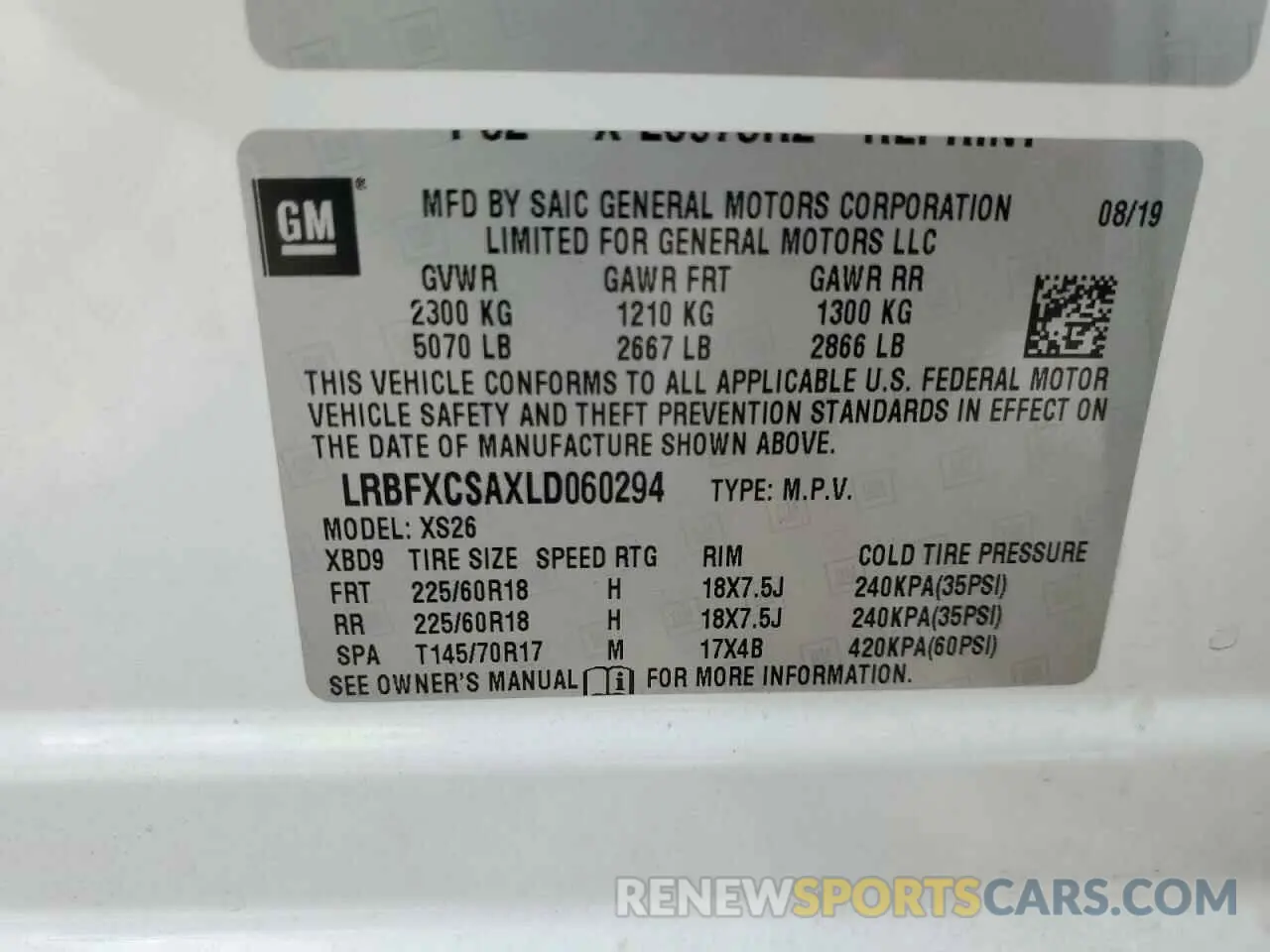 13 fotografías del automóvil dañado LRBFXCSAXLD060294 BUICK ENVISION 2020