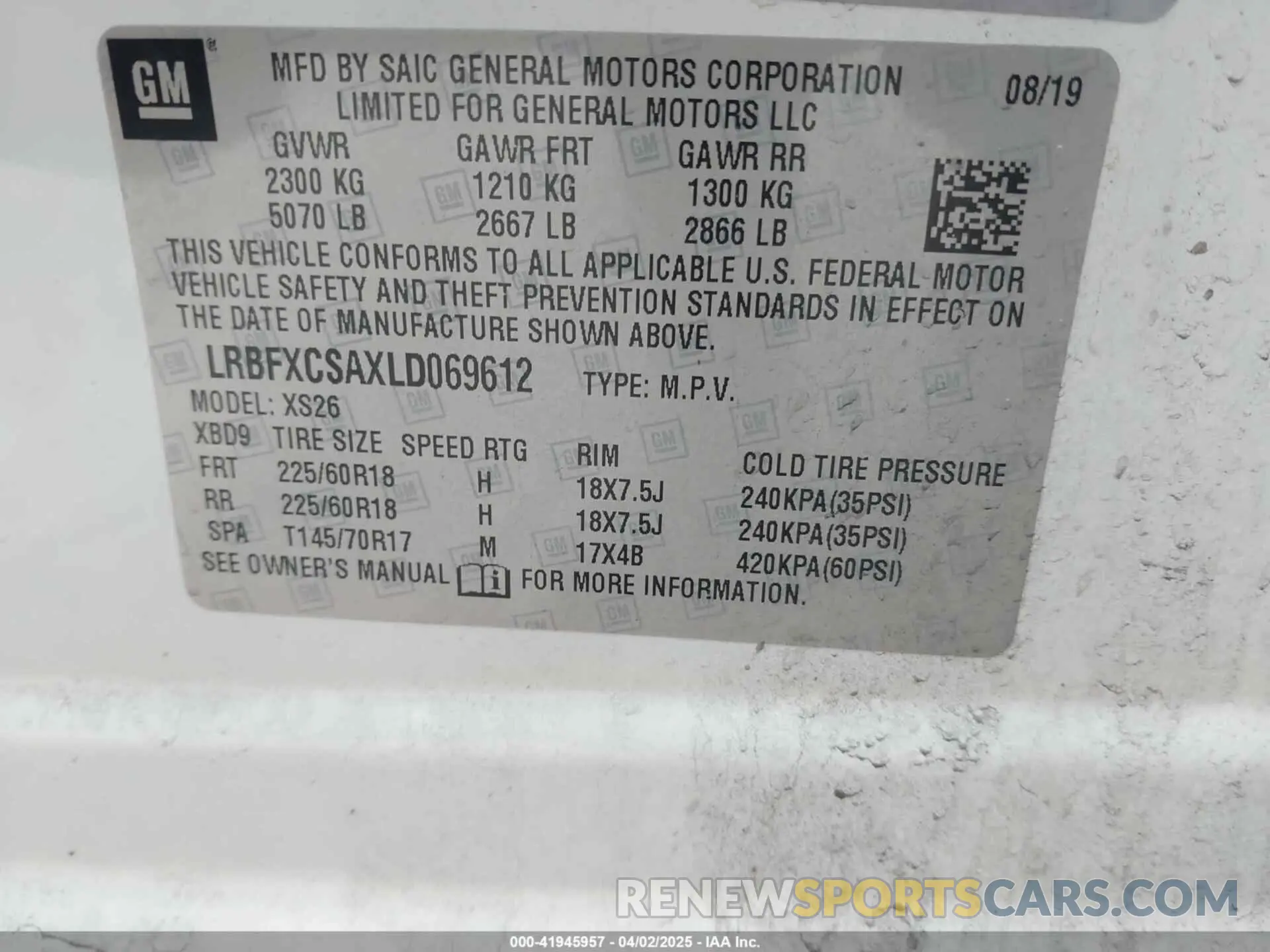 9 fotografías del automóvil dañado LRBFXCSAXLD069612 BUICK ENVISION 2020