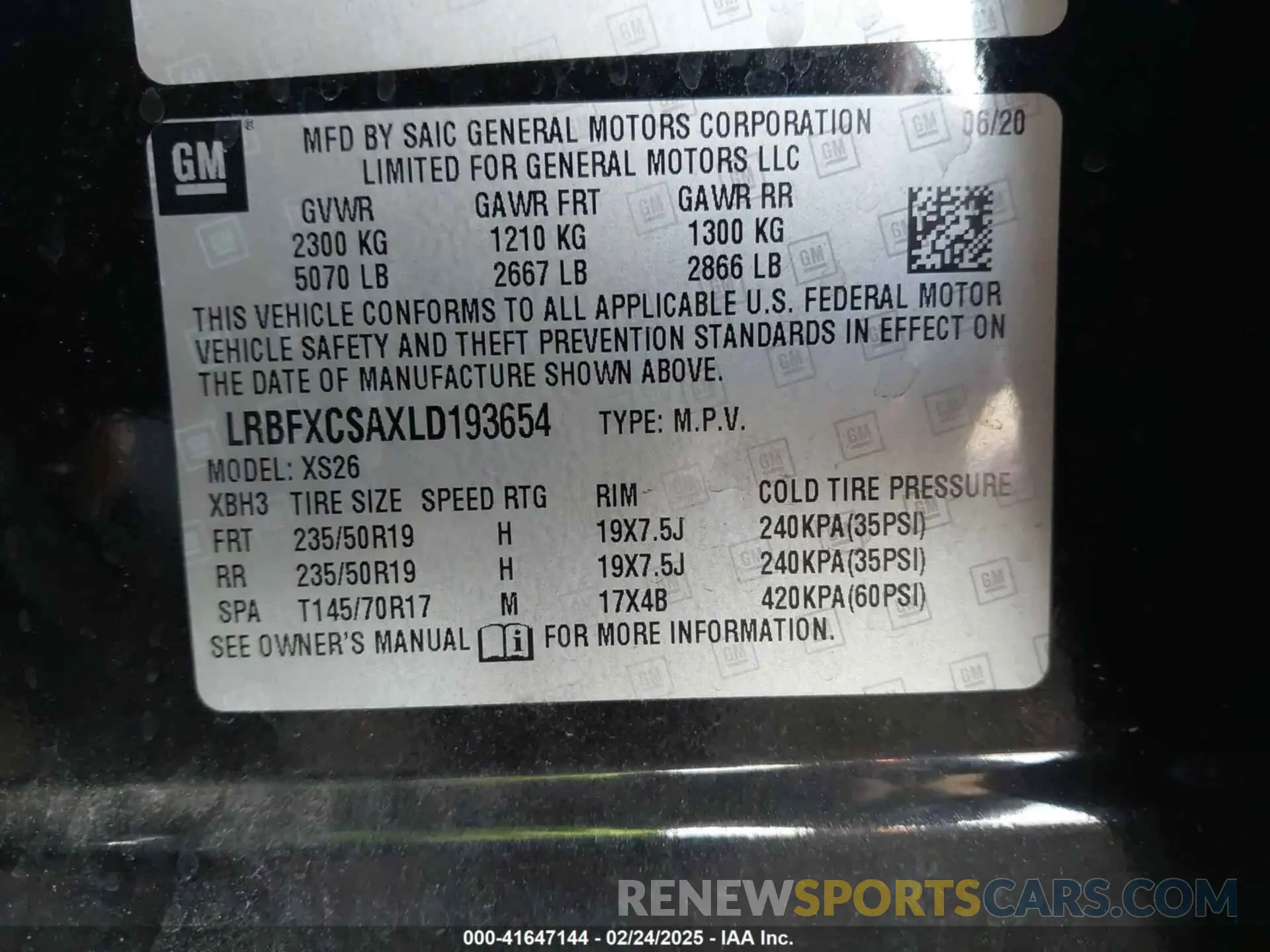 9 fotografías del automóvil dañado LRBFXCSAXLD193654 BUICK ENVISION 2020