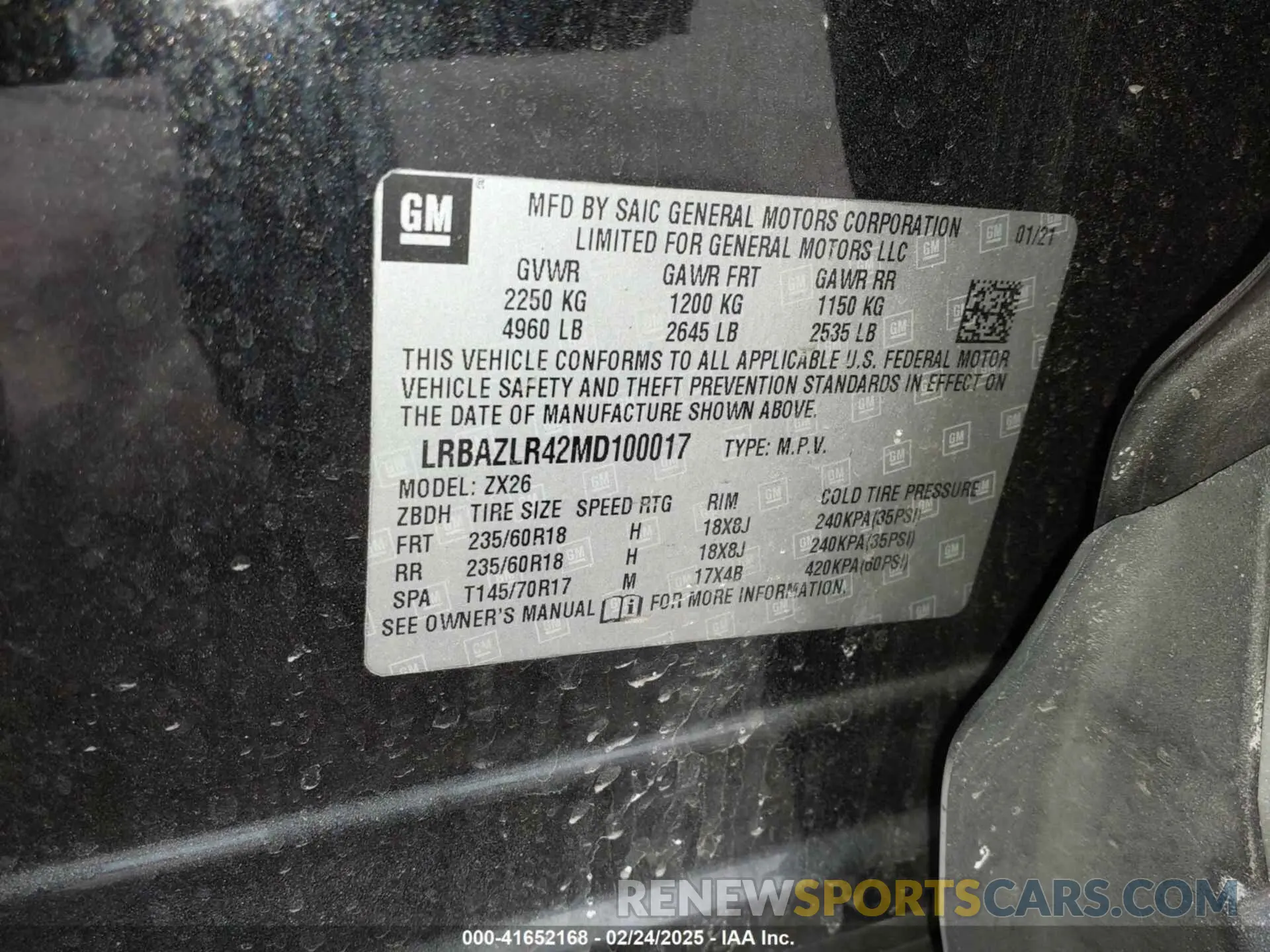 9 fotografías del automóvil dañado LRBAZLR42MD100017 BUICK ENVISION 2021