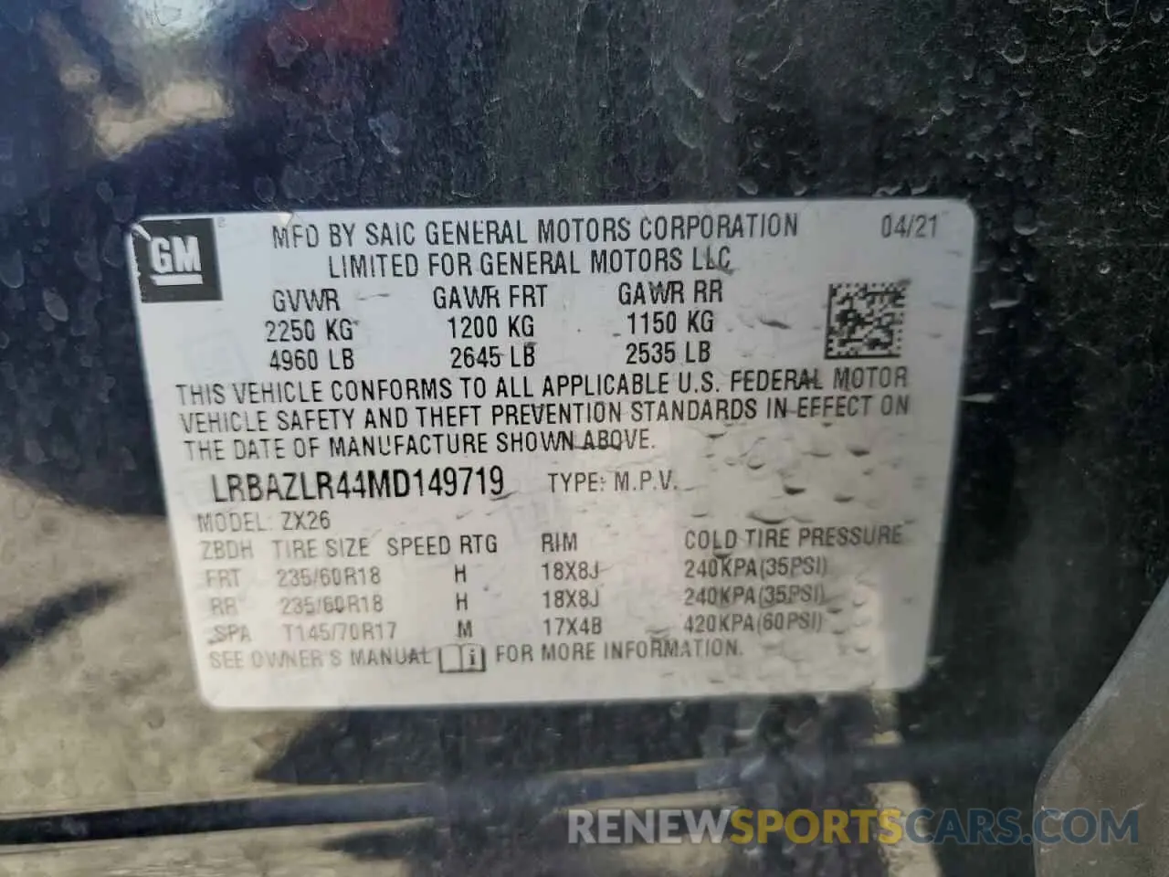 13 fotografías del automóvil dañado LRBAZLR44MD149719 BUICK ENVISION 2021