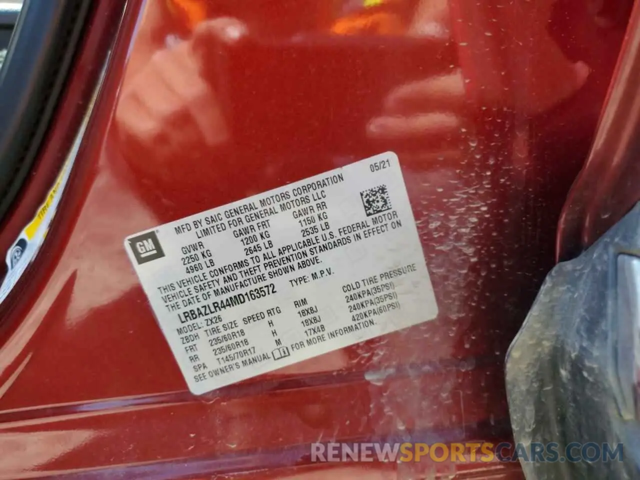 14 fotografías del automóvil dañado LRBAZLR44MD163572 BUICK ENVISION 2021