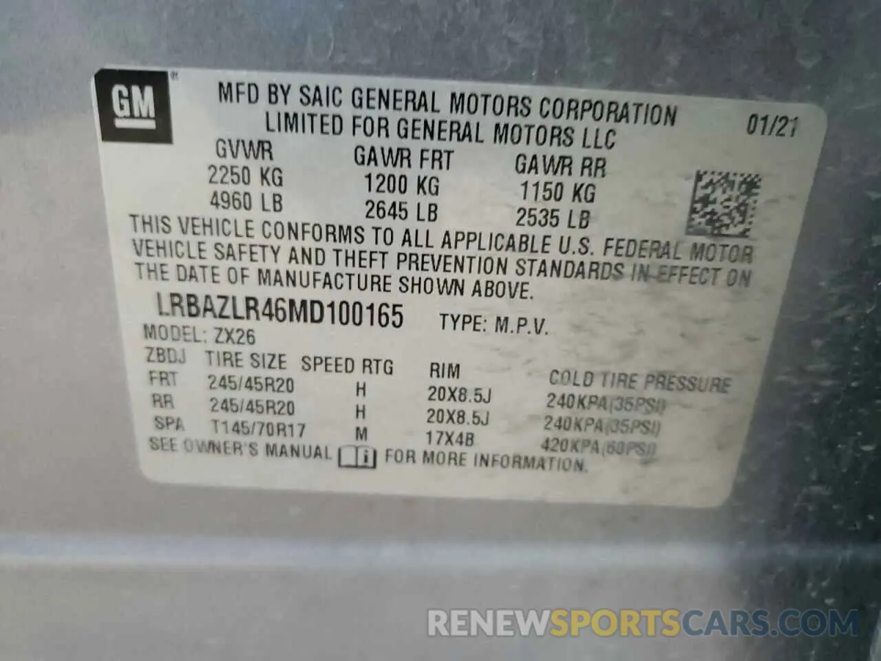 14 fotografías del automóvil dañado LRBAZLR46MD100165 BUICK ENVISION 2021