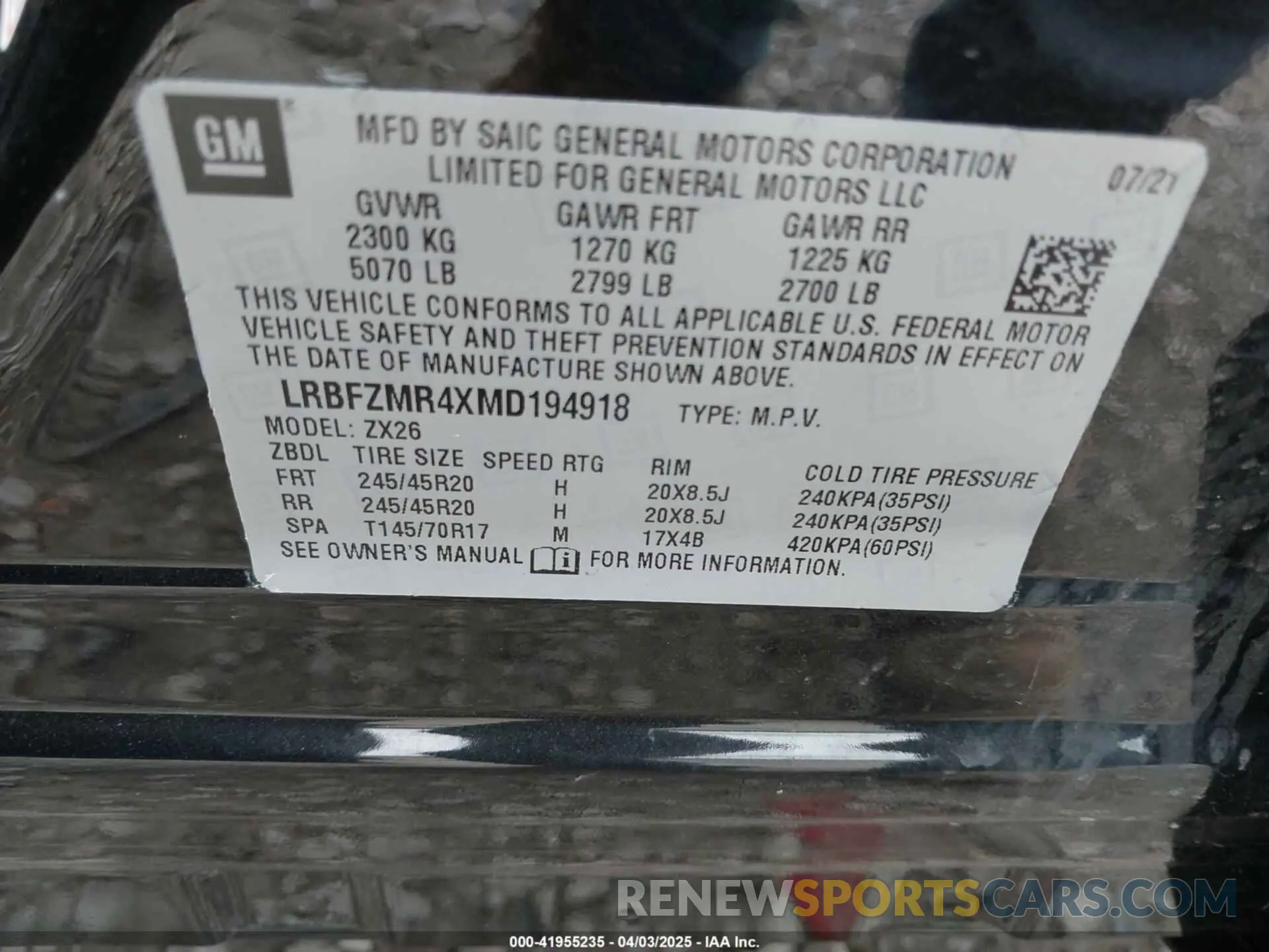 9 fotografías del automóvil dañado LRBFZMR4XMD194918 BUICK ENVISION 2021