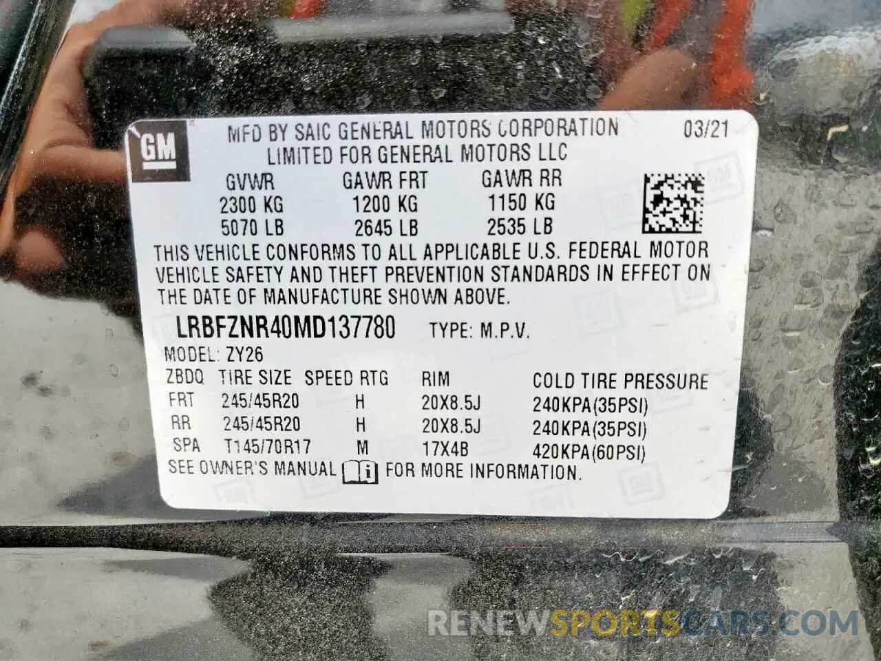 14 fotografías del automóvil dañado LRBFZNR40MD137780 BUICK ENVISION 2021