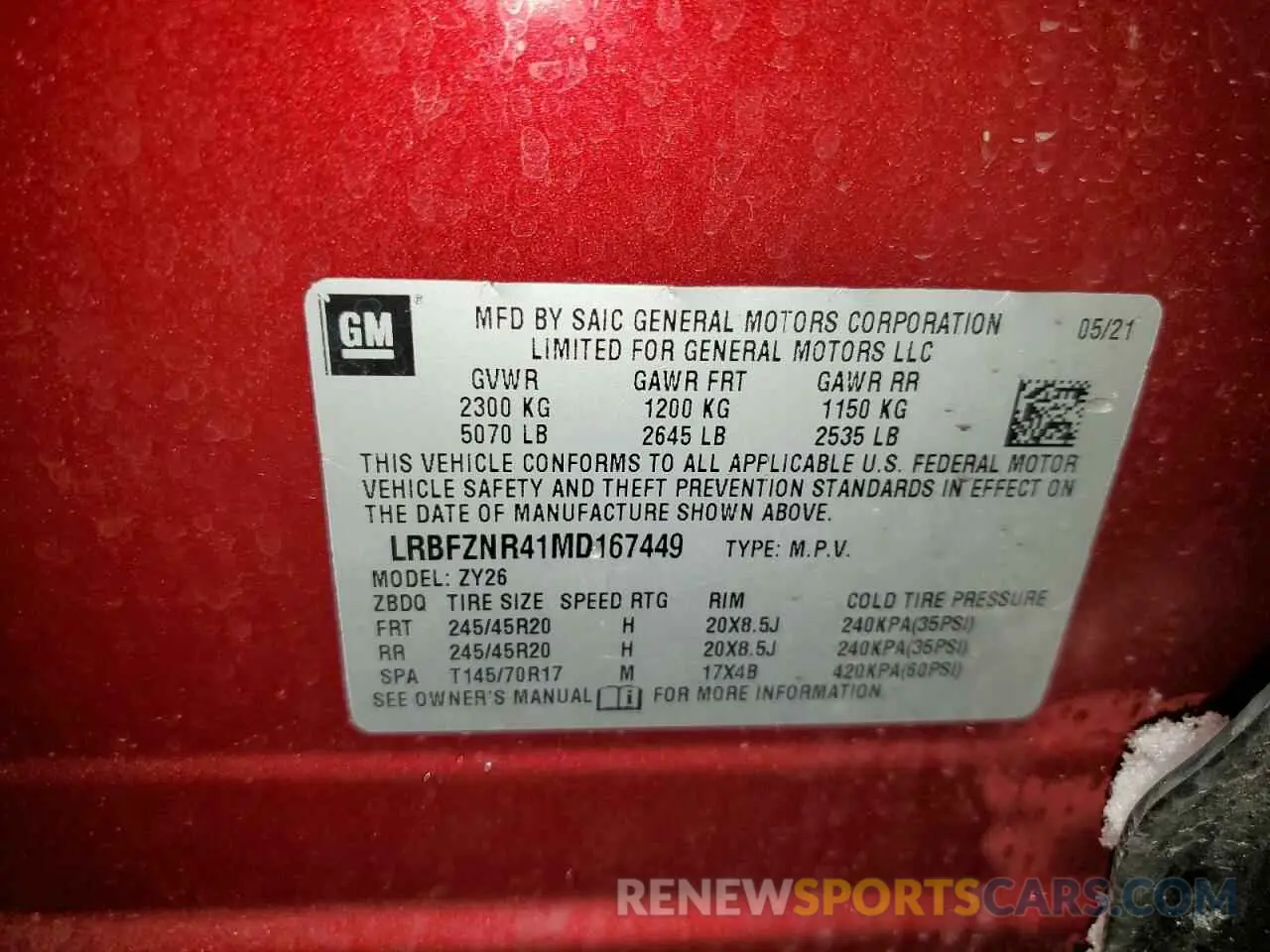 15 fotografías del automóvil dañado LRBFZNR41MD167449 BUICK ENVISION 2021