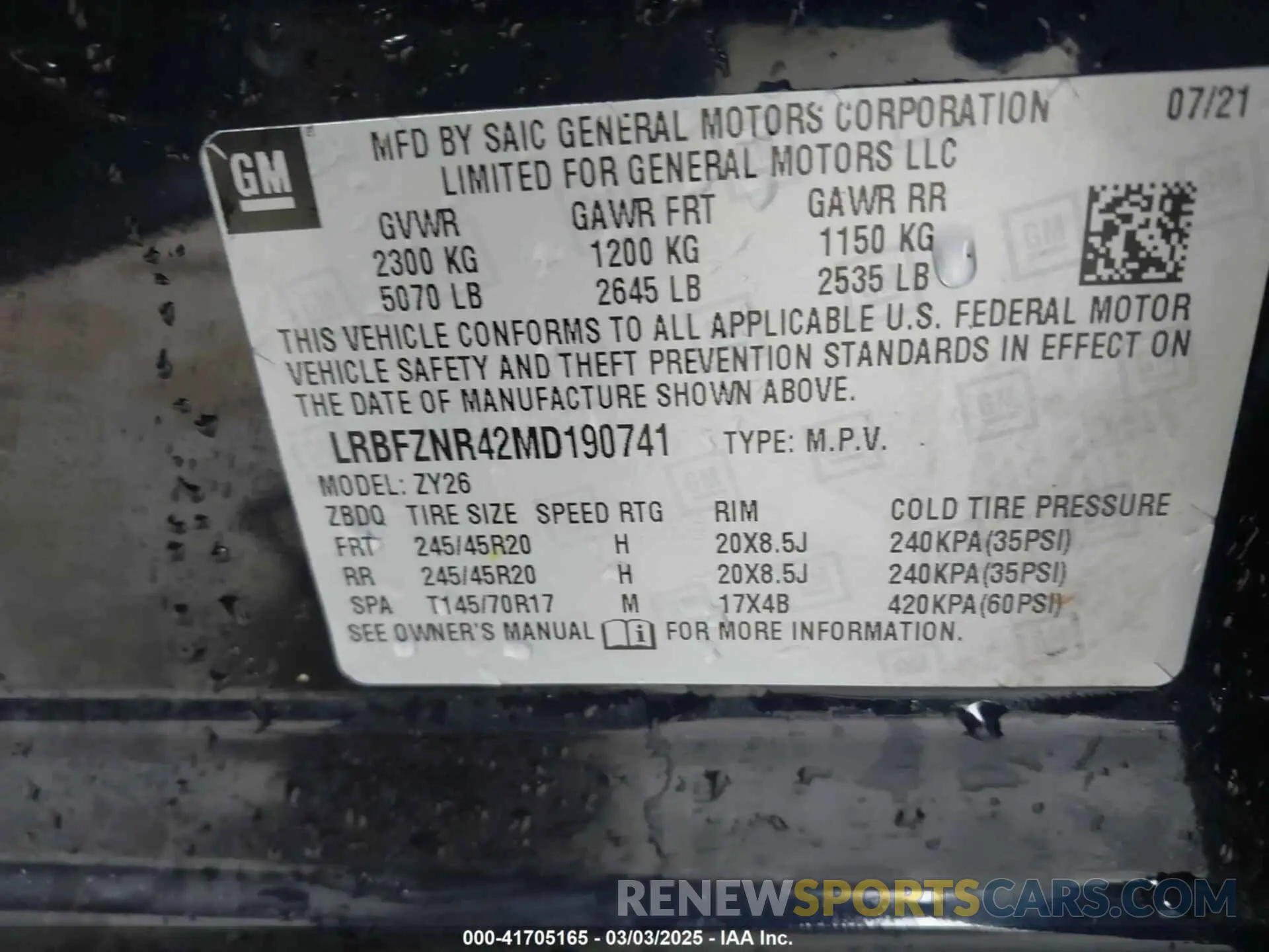 9 fotografías del automóvil dañado LRBFZNR42MD190741 BUICK ENVISION 2021