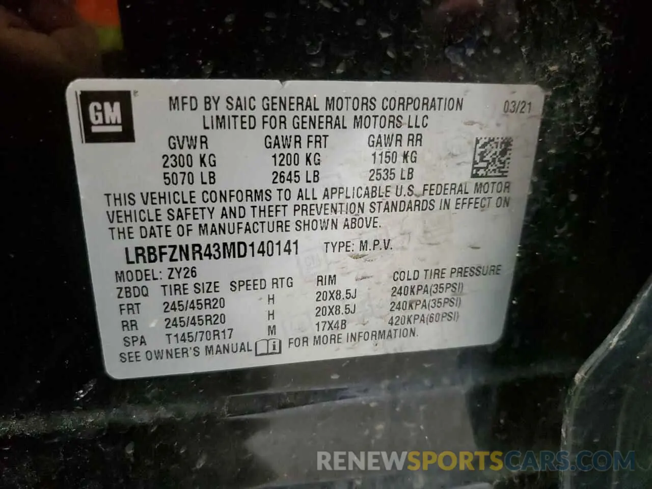 13 fotografías del automóvil dañado LRBFZNR43MD140141 BUICK ENVISION 2021