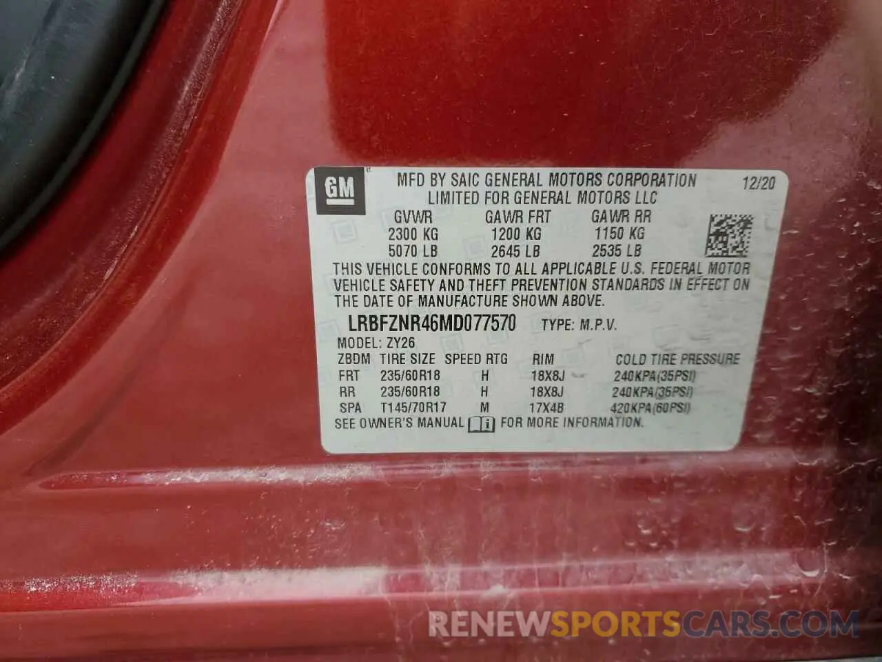 13 fotografías del automóvil dañado LRBFZNR46MD077570 BUICK ENVISION 2021