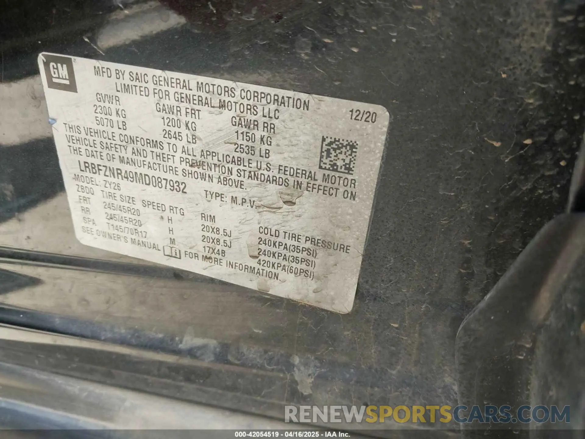 9 fotografías del automóvil dañado LRBFZNR49MD087932 BUICK ENVISION 2021