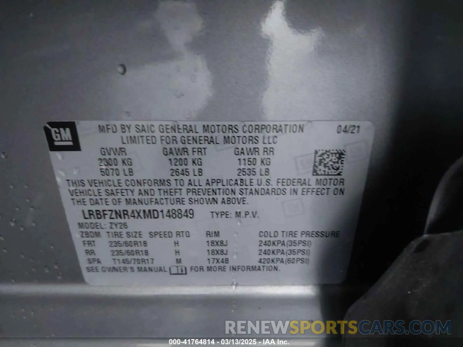 9 fotografías del automóvil dañado LRBFZNR4XMD148849 BUICK ENVISION 2021