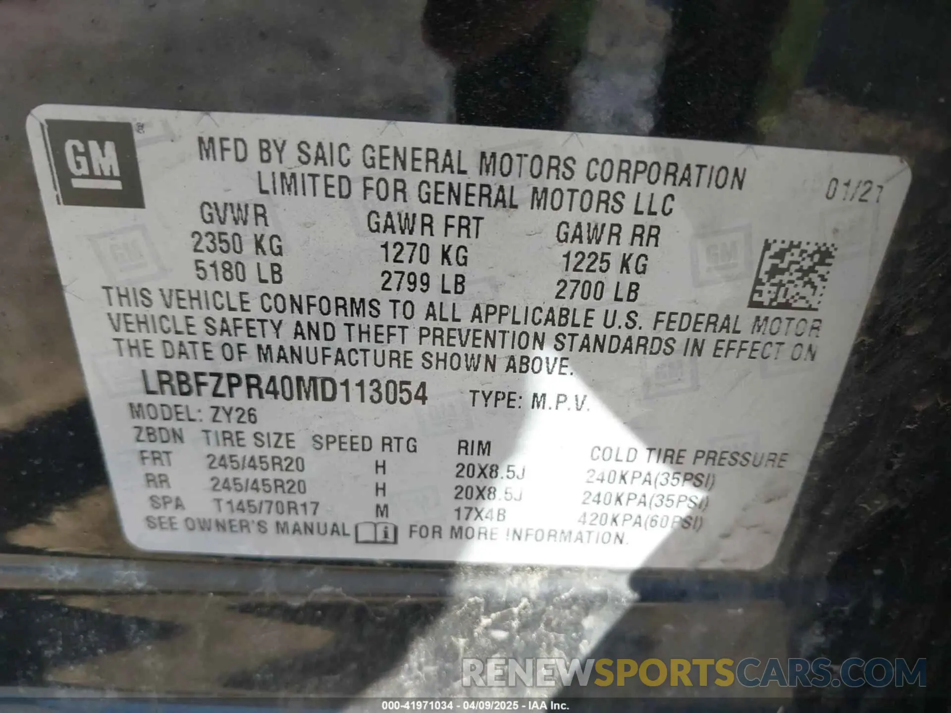 9 fotografías del automóvil dañado LRBFZPR40MD113054 BUICK ENVISION 2021