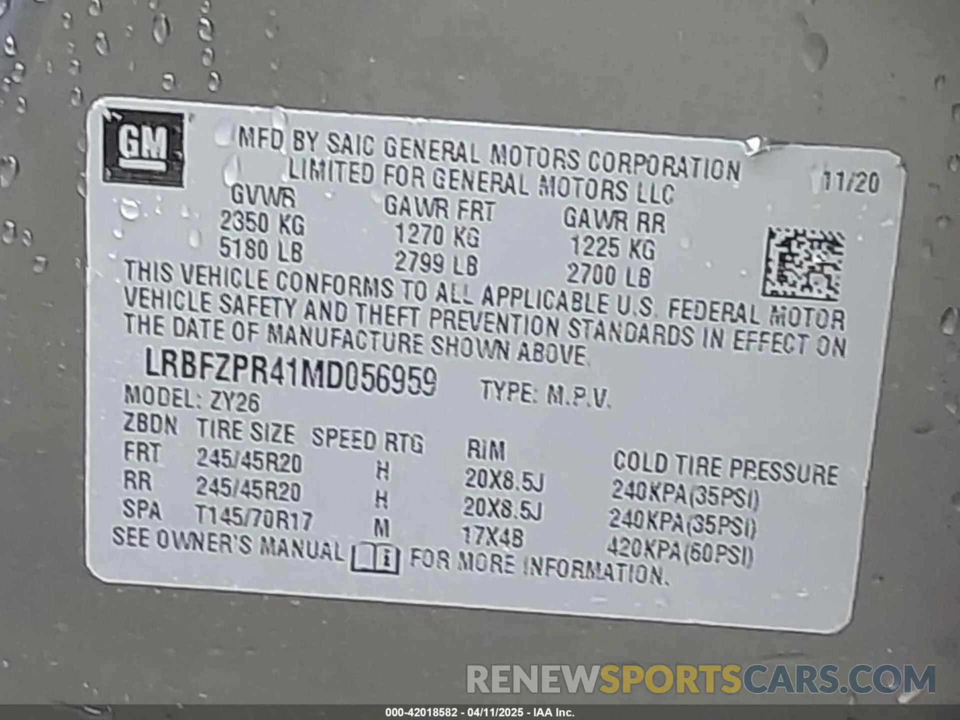 9 fotografías del automóvil dañado LRBFZPR41MD056959 BUICK ENVISION 2021