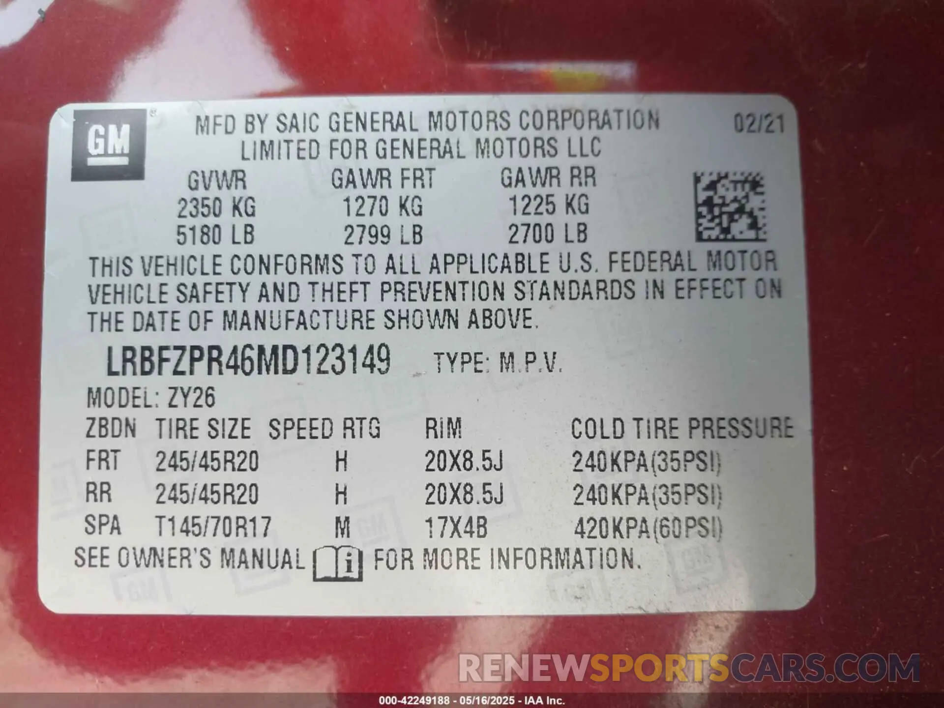 9 fotografías del automóvil dañado LRBFZPR46MD123149 BUICK ENVISION 2021
