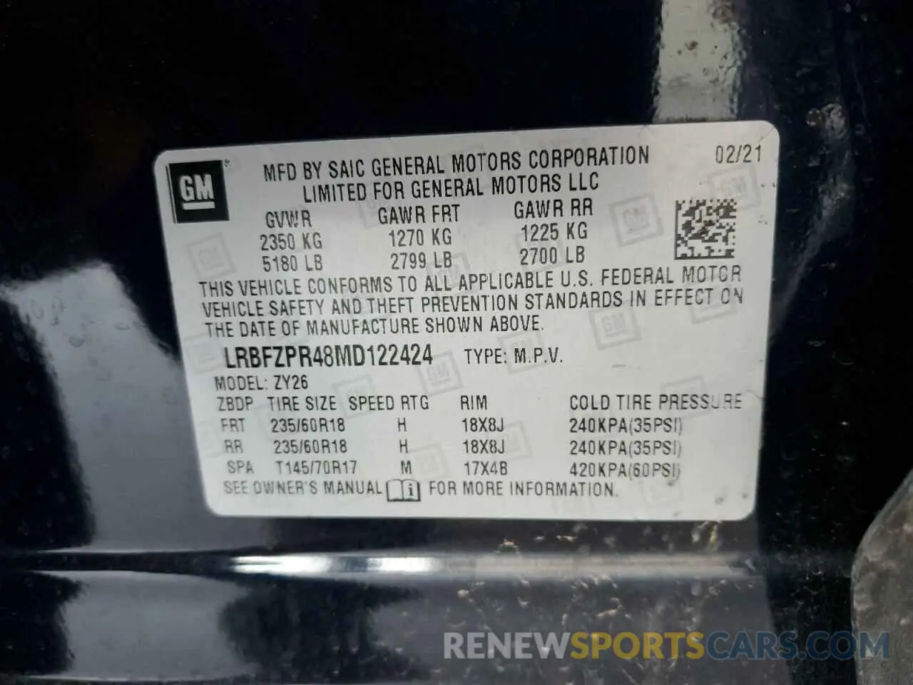 14 fotografías del automóvil dañado LRBFZPR48MD122424 BUICK ENVISION 2021