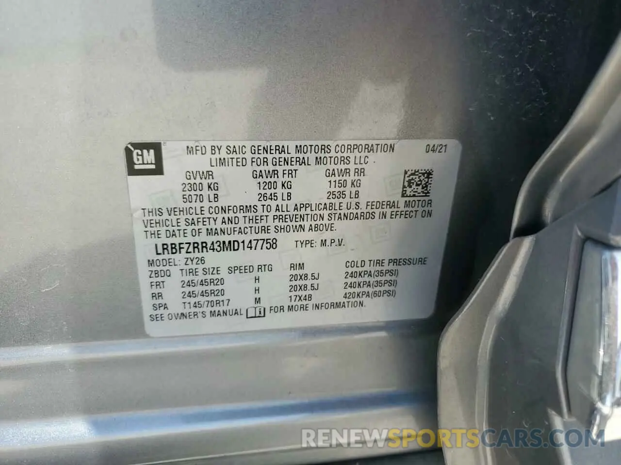 13 fotografías del automóvil dañado LRBFZRR43MD147758 BUICK ENVISION 2021