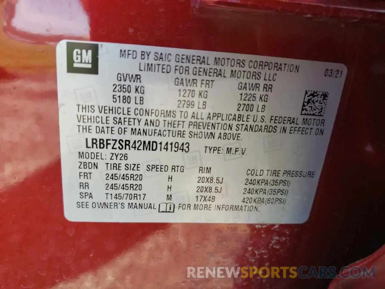 15 fotografías del automóvil dañado LRBFZSR42MD141943 BUICK ENVISION 2021