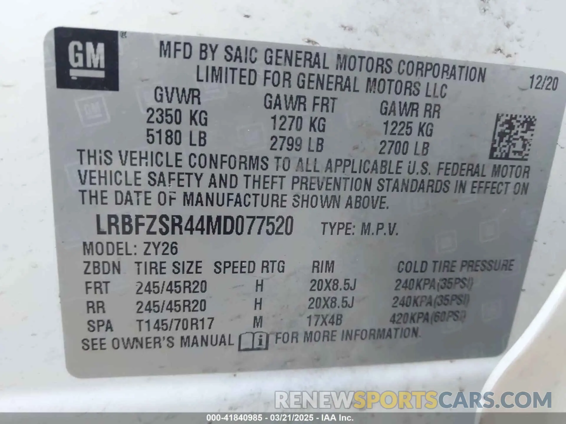 9 fotografías del automóvil dañado LRBFZSR44MD077520 BUICK ENVISION 2021