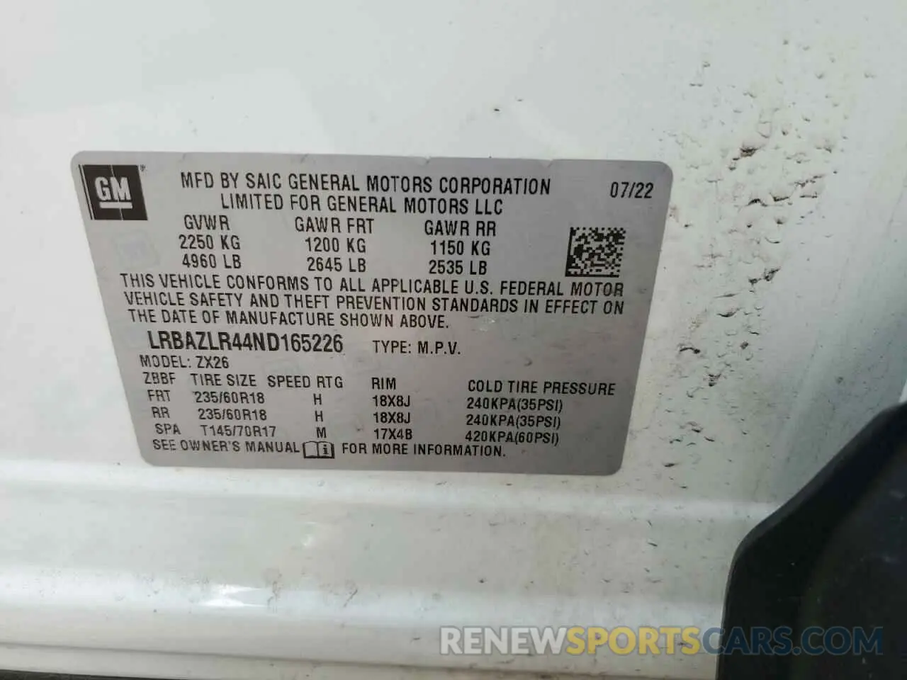 13 fotografías del automóvil dañado LRBAZLR44ND165226 BUICK ENVISION 2022