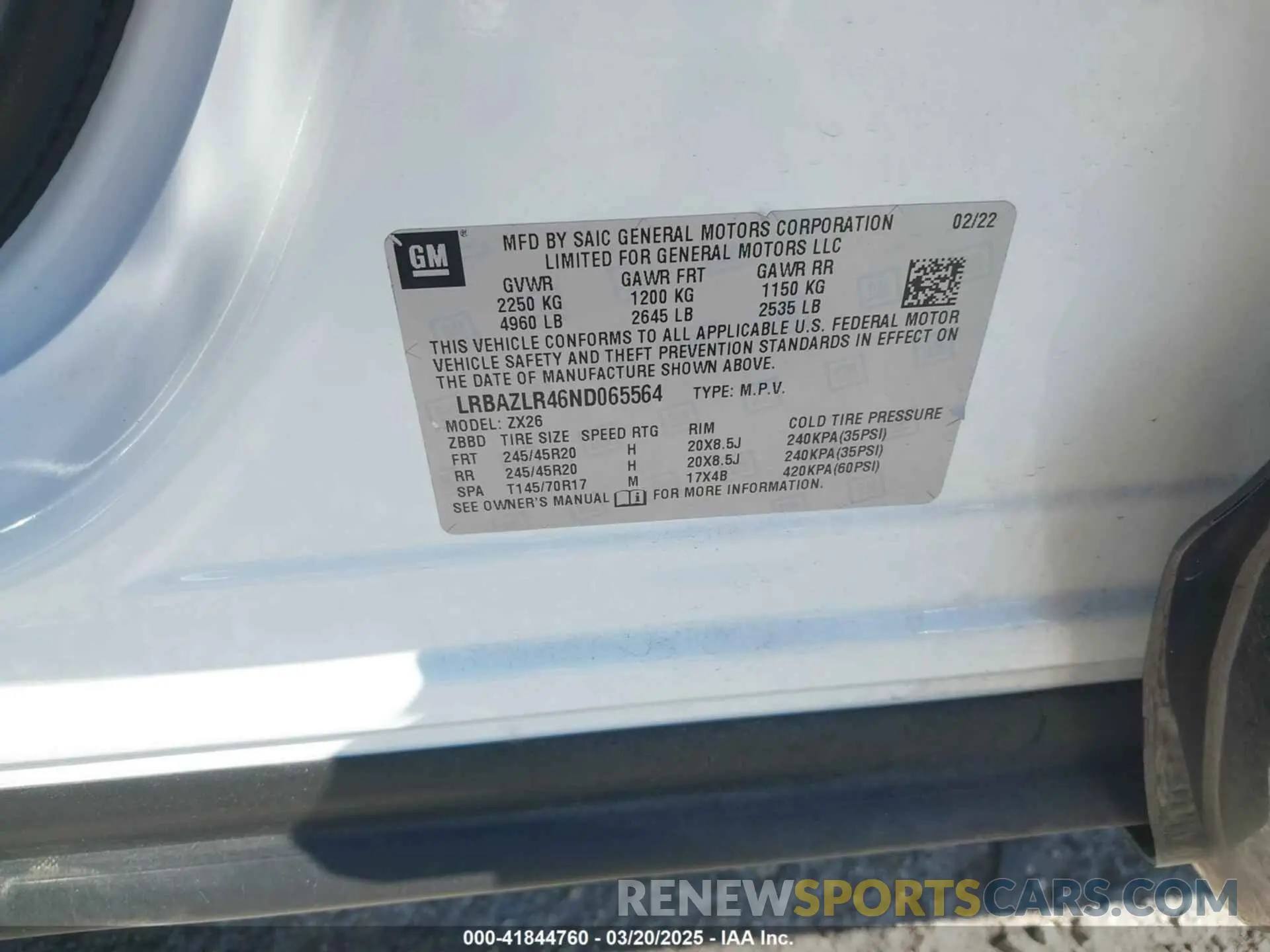 9 fotografías del automóvil dañado LRBAZLR46ND065564 BUICK ENVISION 2022