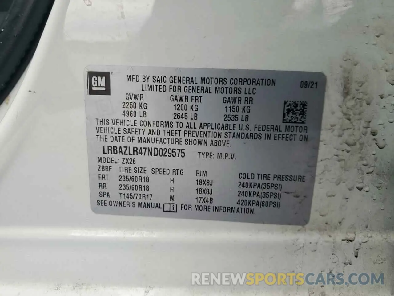 13 fotografías del automóvil dañado LRBAZLR47ND029575 BUICK ENVISION 2022