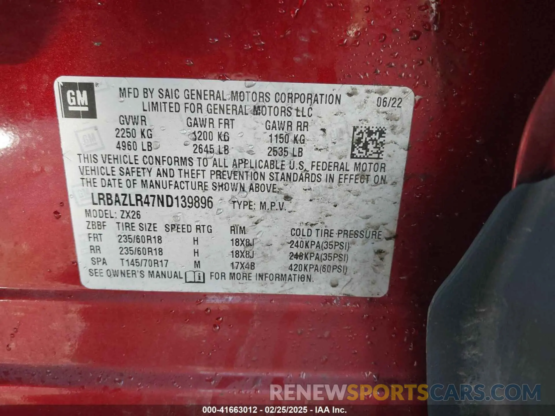 9 fotografías del automóvil dañado LRBAZLR47ND139896 BUICK ENVISION 2022