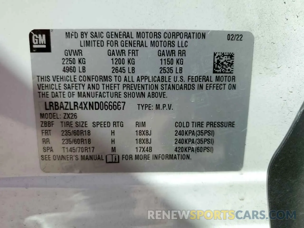 13 fotografías del automóvil dañado LRBAZLR4XND066667 BUICK ENVISION 2022