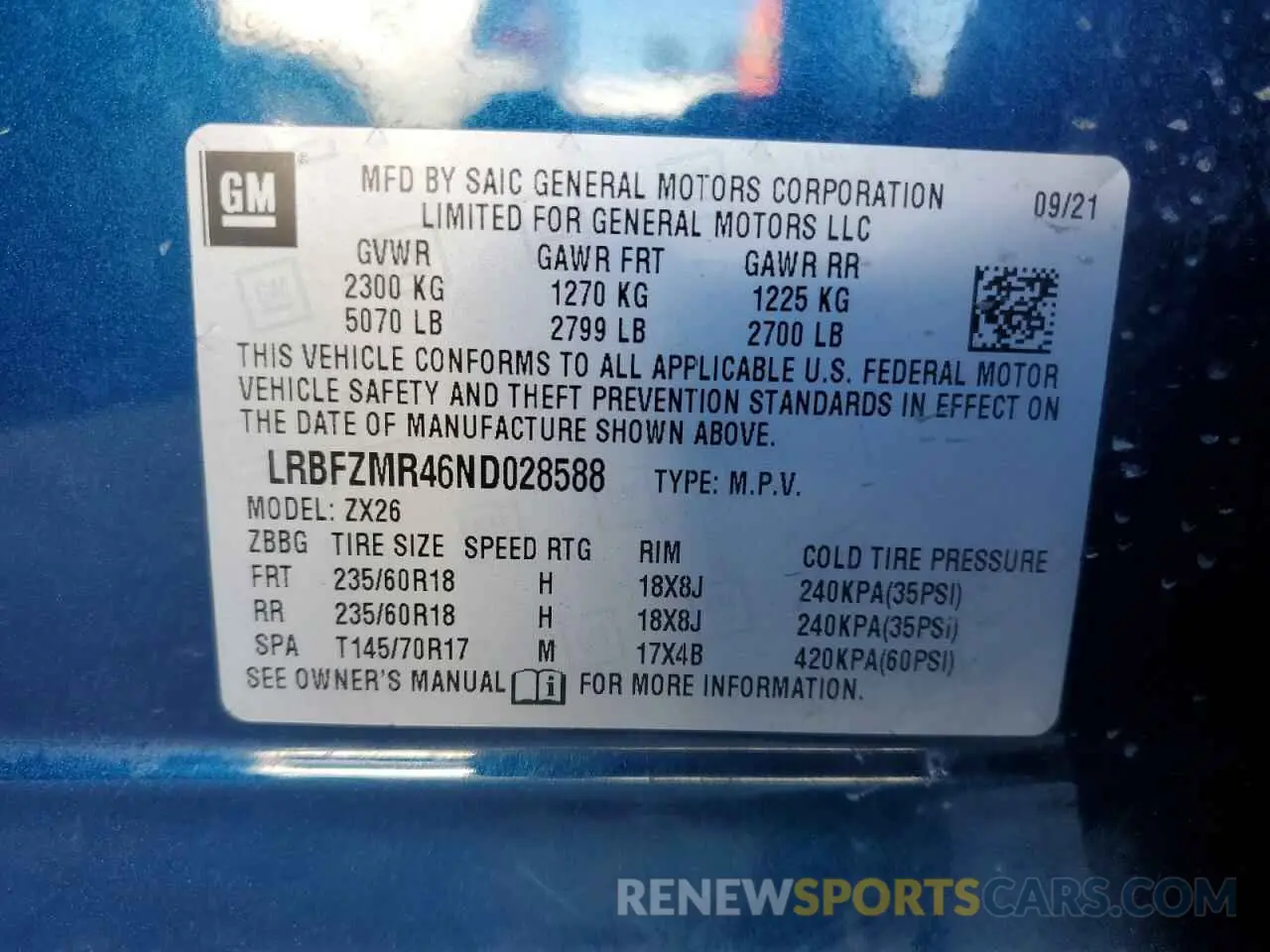 13 fotografías del automóvil dañado LRBFZMR46ND028588 BUICK ENVISION 2022
