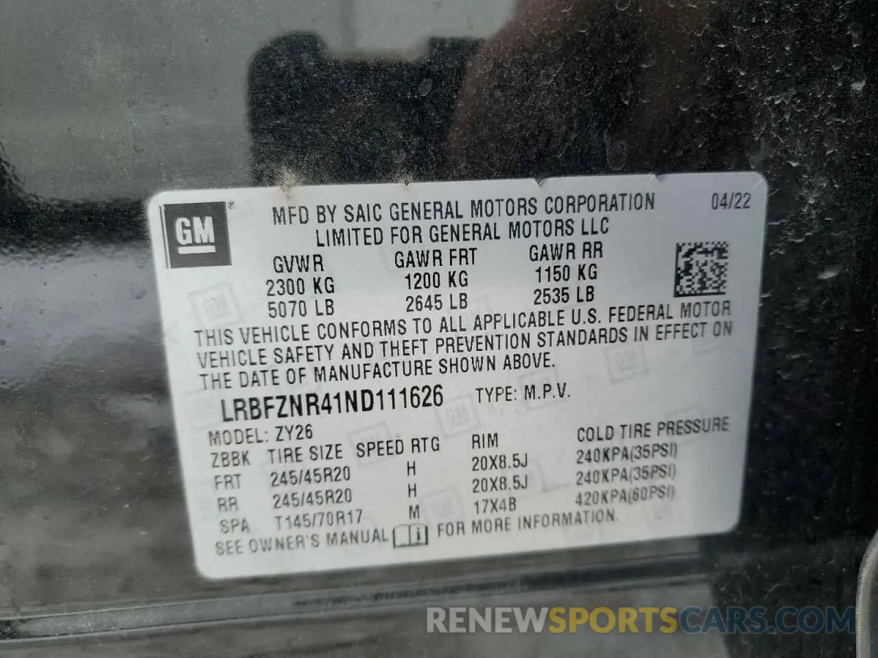 13 fotografías del automóvil dañado LRBFZNR41ND111626 BUICK ENVISION 2022