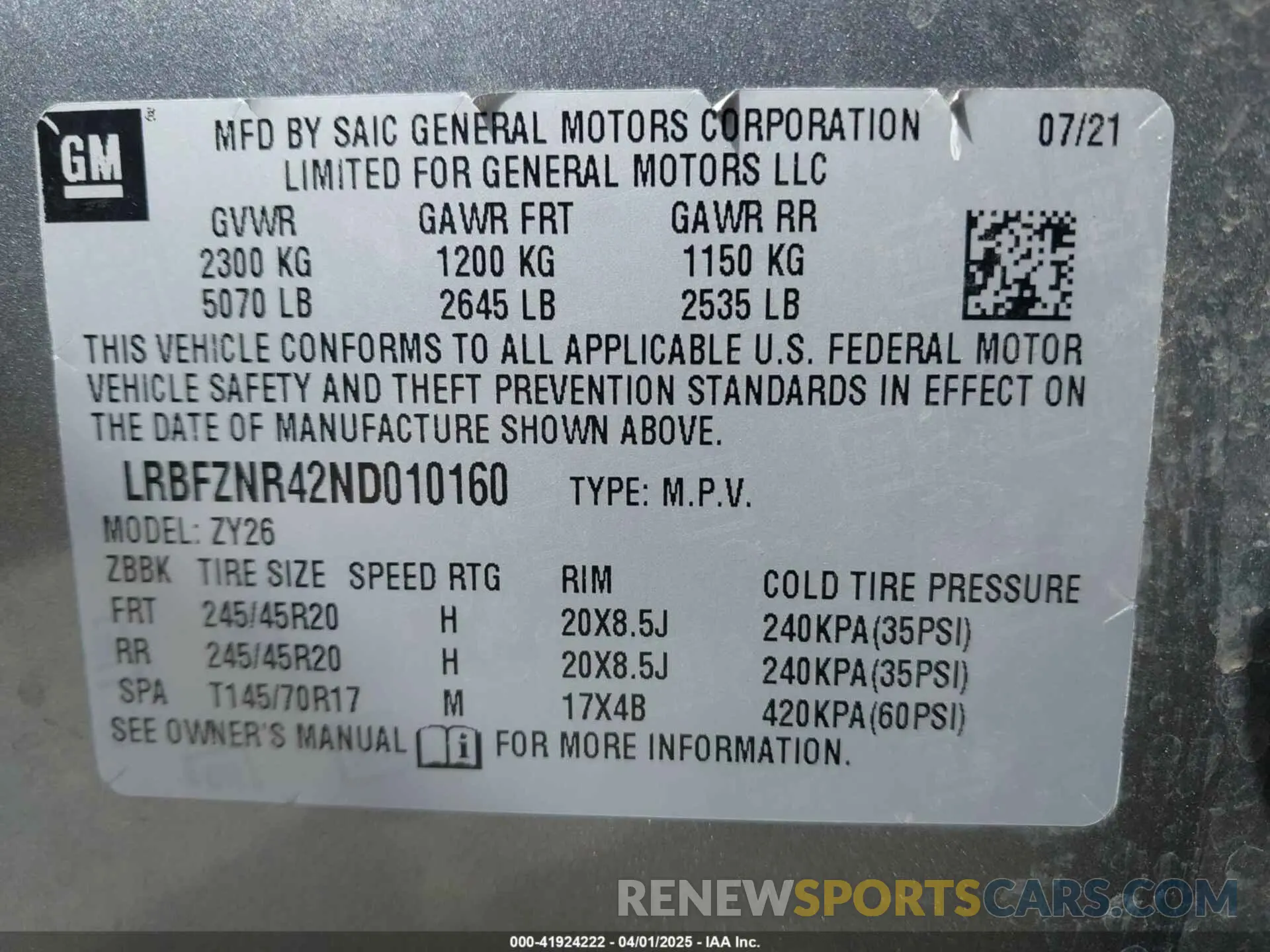 9 fotografías del automóvil dañado LRBFZNR42ND010160 BUICK ENVISION 2022
