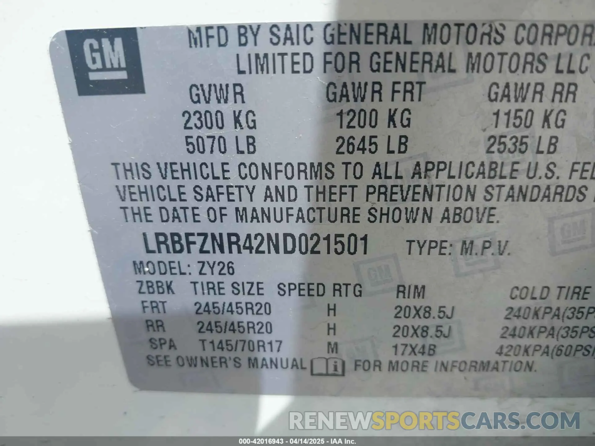 9 fotografías del automóvil dañado LRBFZNR42ND021501 BUICK ENVISION 2022