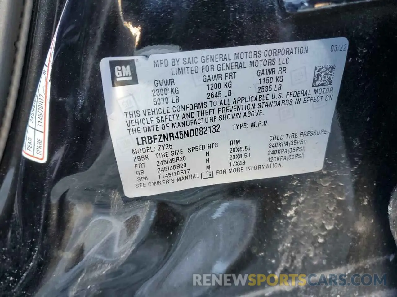 13 fotografías del automóvil dañado LRBFZNR45ND082132 BUICK ENVISION 2022