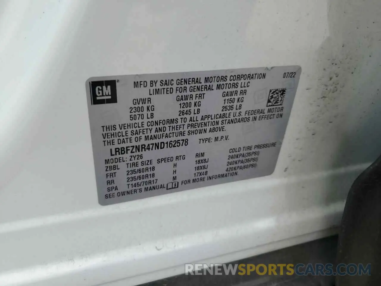 13 fotografías del automóvil dañado LRBFZNR47ND162578 BUICK ENVISION 2022