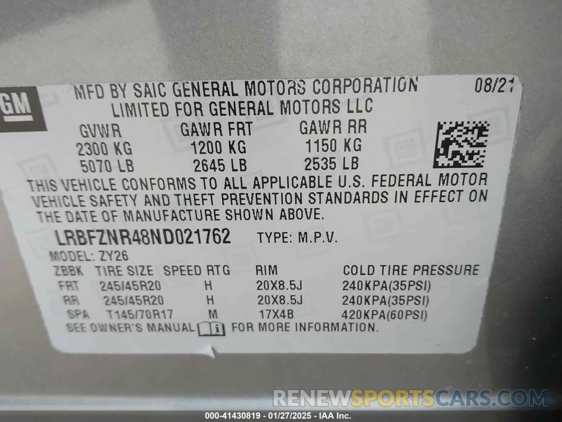 9 fotografías del automóvil dañado LRBFZNR48ND021762 BUICK ENVISION 2022