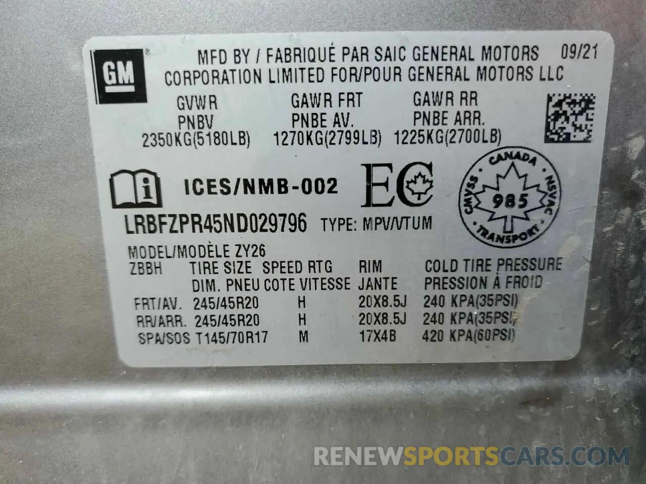 13 fotografías del automóvil dañado LRBFZPR45ND029796 BUICK ENVISION 2022