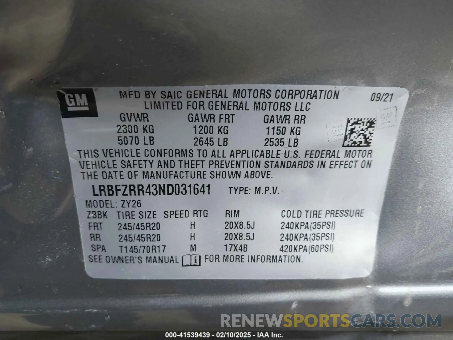 9 fotografías del automóvil dañado LRBFZRR43ND031641 BUICK ENVISION 2022