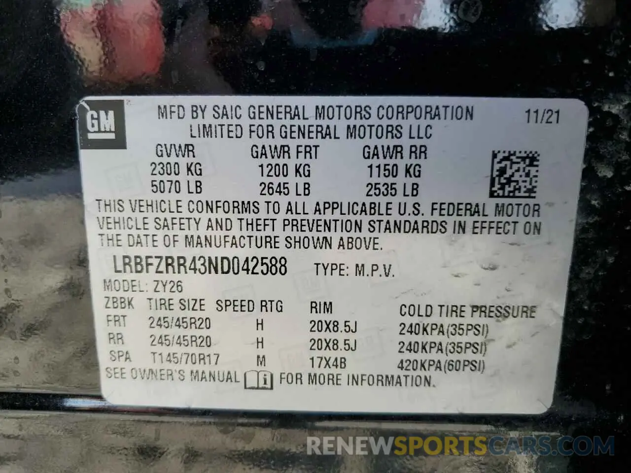12 fotografías del automóvil dañado LRBFZRR43ND042588 BUICK ENVISION 2022