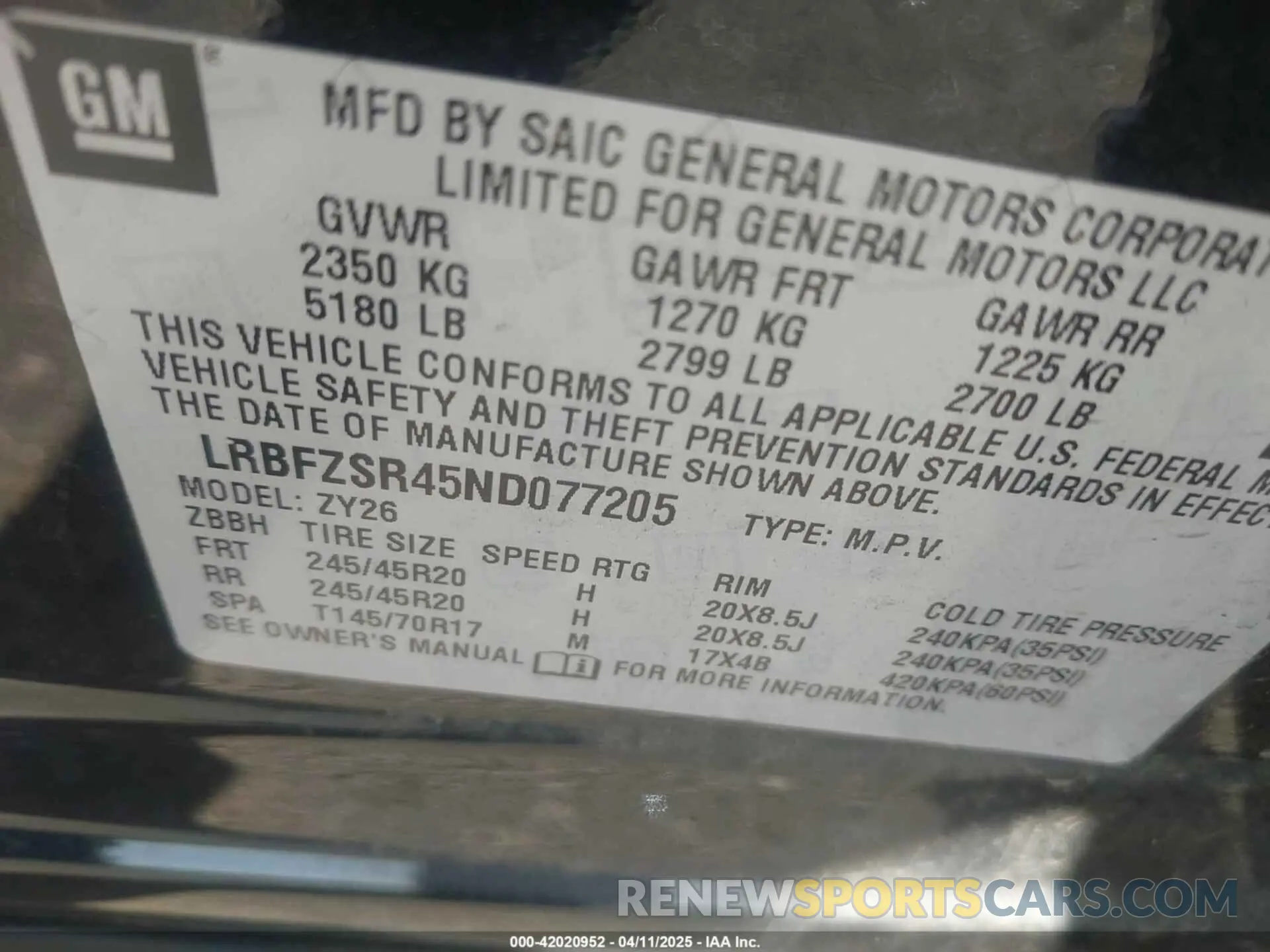 9 fotografías del automóvil dañado LRBFZSR45ND077205 BUICK ENVISION 2022