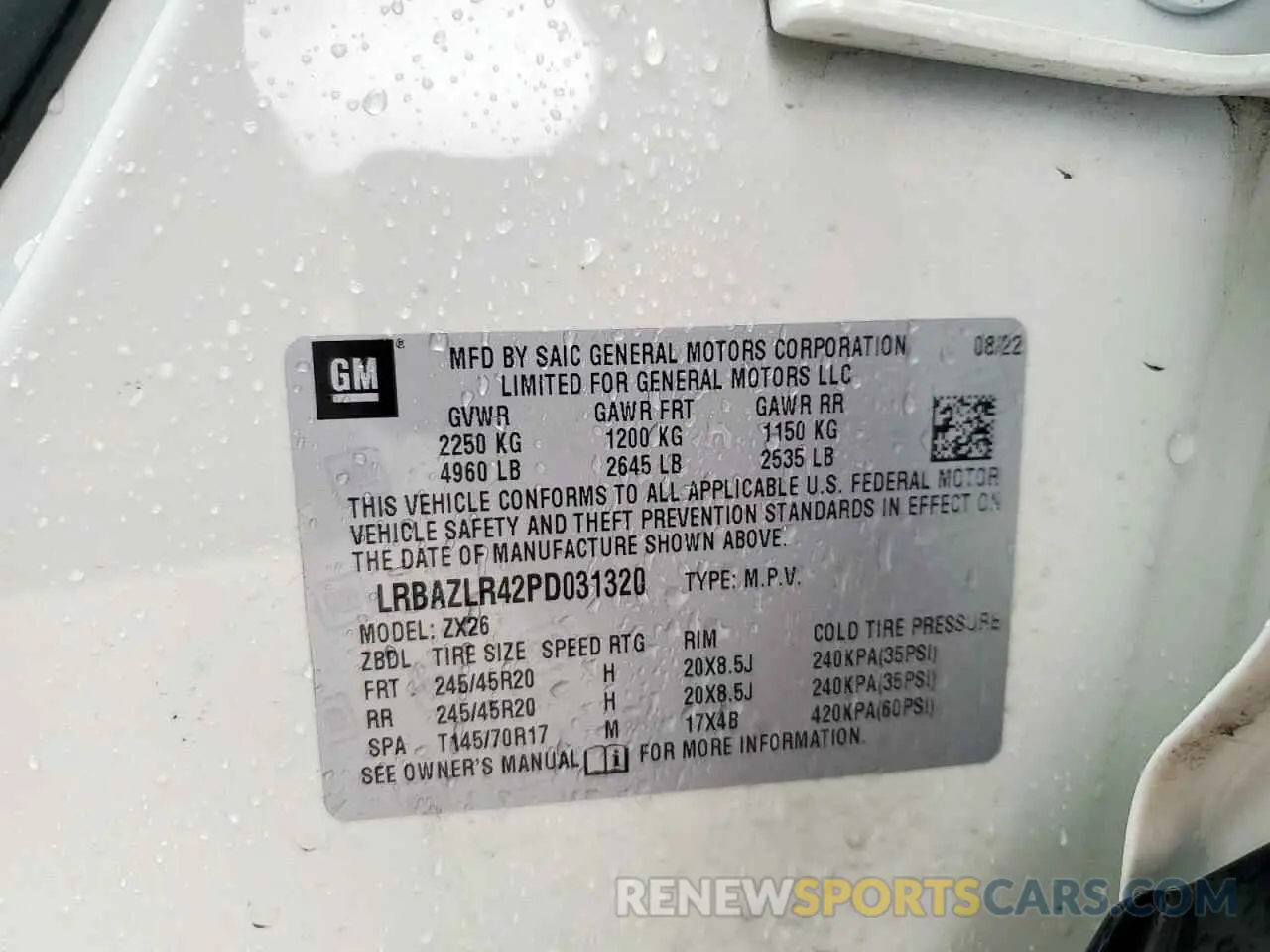 13 fotografías del automóvil dañado LRBAZLR42PD031320 BUICK ENVISION 2023