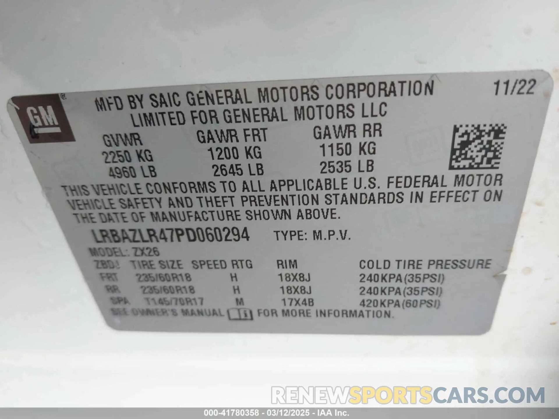 9 fotografías del automóvil dañado LRBAZLR47PD060294 BUICK ENVISION 2023