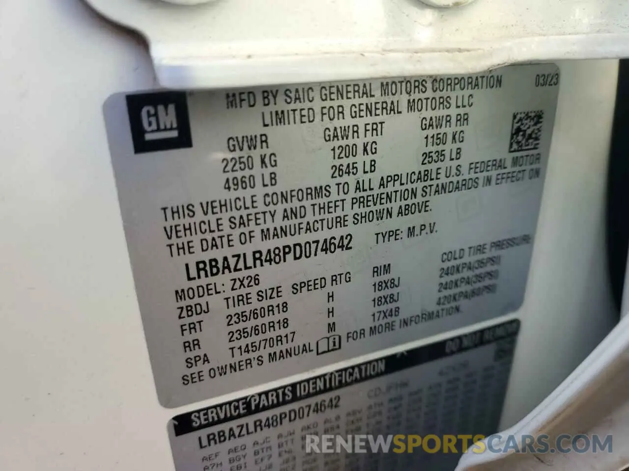 13 fotografías del automóvil dañado LRBAZLR48PD074642 BUICK ENVISION 2023